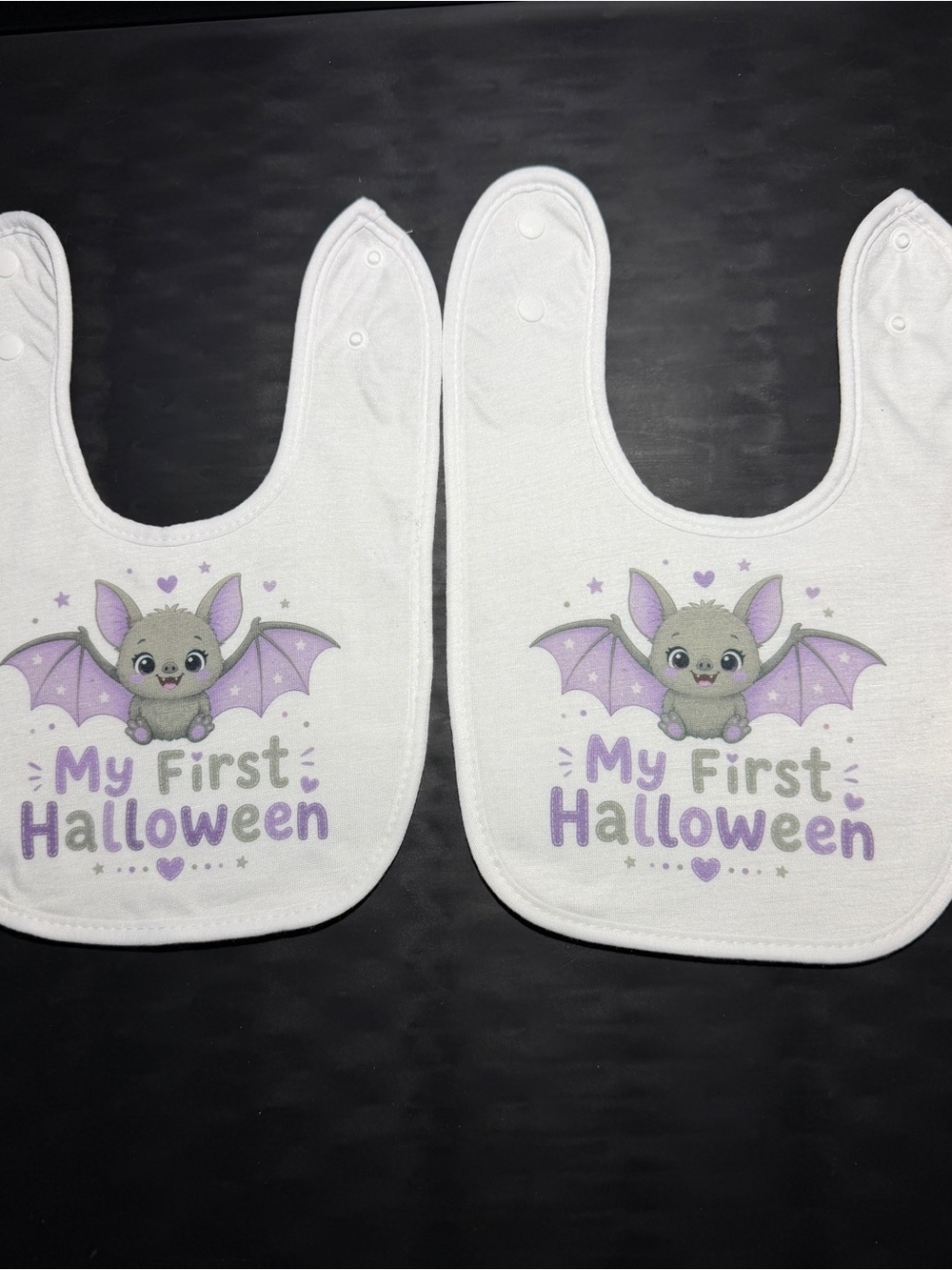 "My First Halloween" Baby Bib Set of 2– Purple Bat & Snap Closure - NEW
